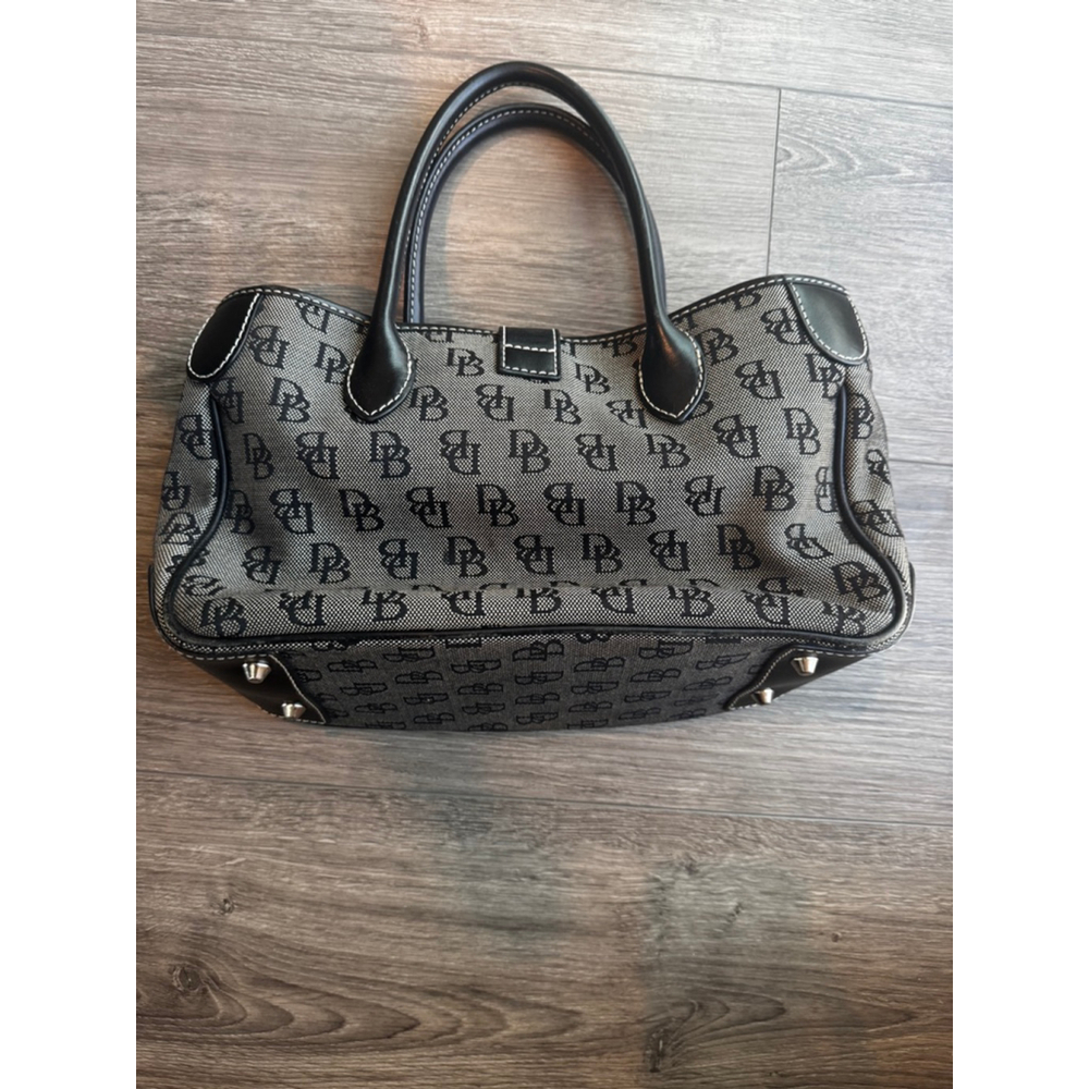 Dooney & Bourke DB Monogram Satchel Black Grey Canvas Leather Trim Shoulder Bag - Picture 3 of 11